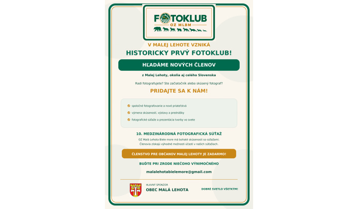  Vznik prvého fotoklubu v obci Malá Lehota.