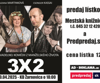 Aktuality / Divadelné predstavenie 3x2 v Žarnovici 09.04.2025 - foto