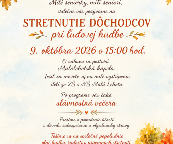 Aktuality / Stretnutie dôchodcov pri ľudovej hudbe 09. októbra 2026 o 15:00 hod. - foto