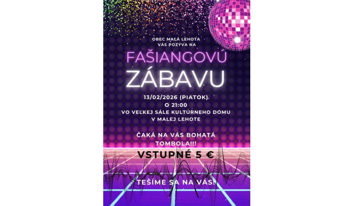 Fašiangová zábava 13.02.2026 o 21:00