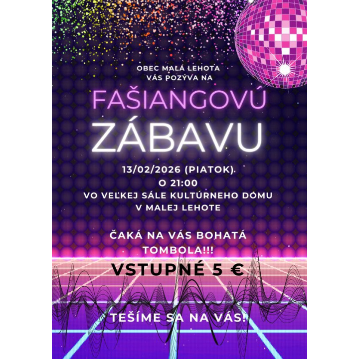 Fašiangová zábava 13.02.2026 o 21:00