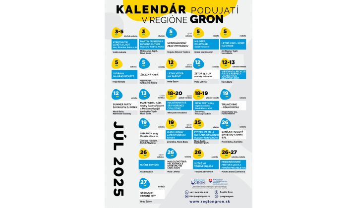 Kalendár podujatí na mesiac Júl 2025