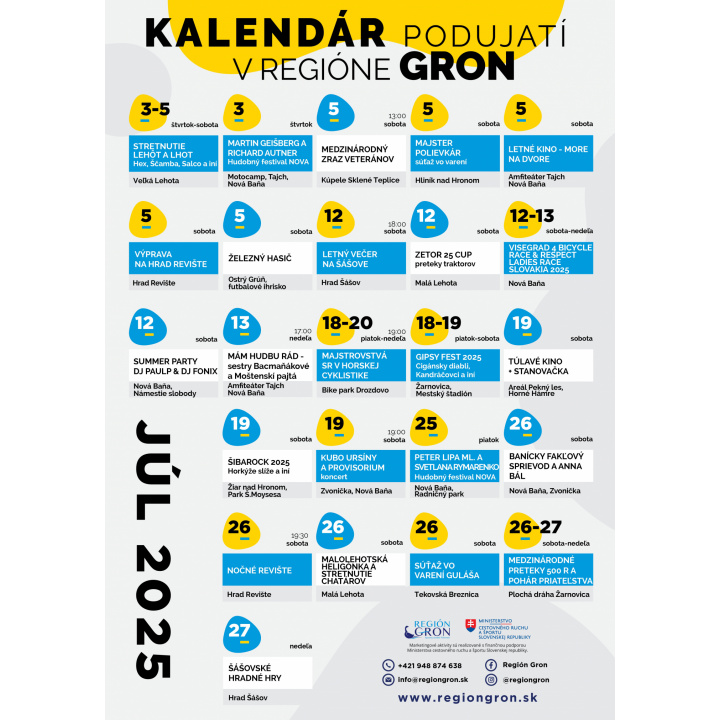 Kalendár podujatí na mesiac Júl 2025