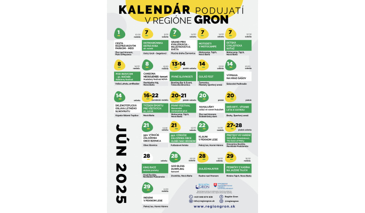 Kalendár podujatí na mesiac Jún 2025 Región GRON