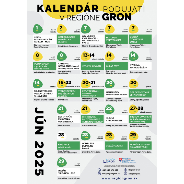 Kalendár podujatí na mesiac Jún 2025 Región GRON