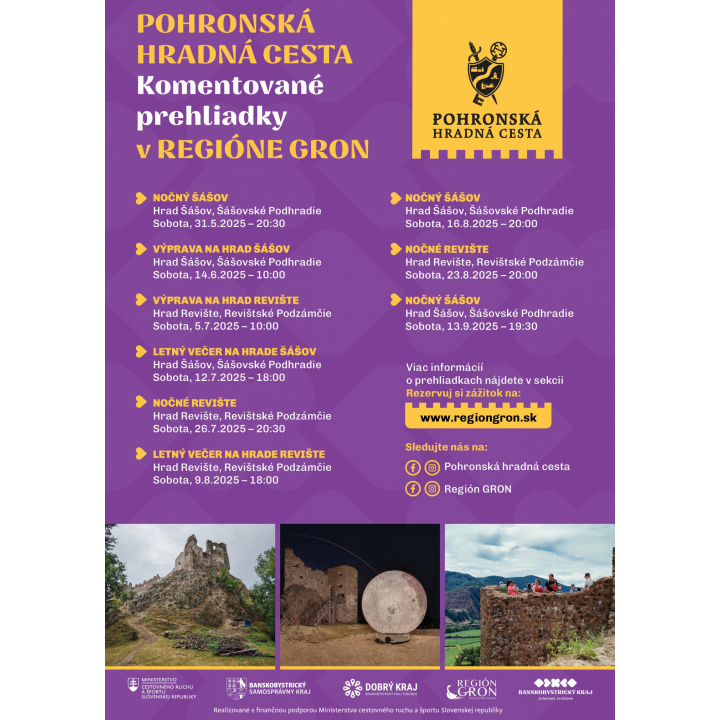 Ponuka prehliadok na Pohronskej hradnej ceste - hrady Revište a Šášov.