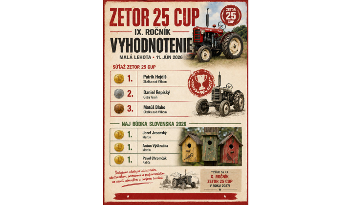 VYHODNOTENIE ZETOR 25 CUP a NAJ búdka Slovenska 2026